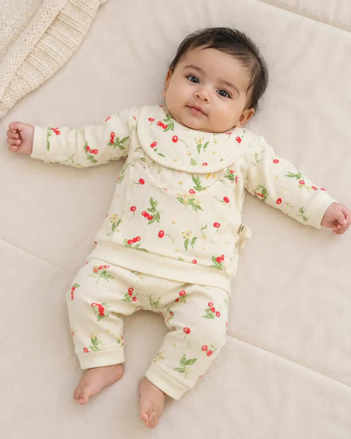 Newborn China Printed Waffle Knit 3-Piece Dress Set