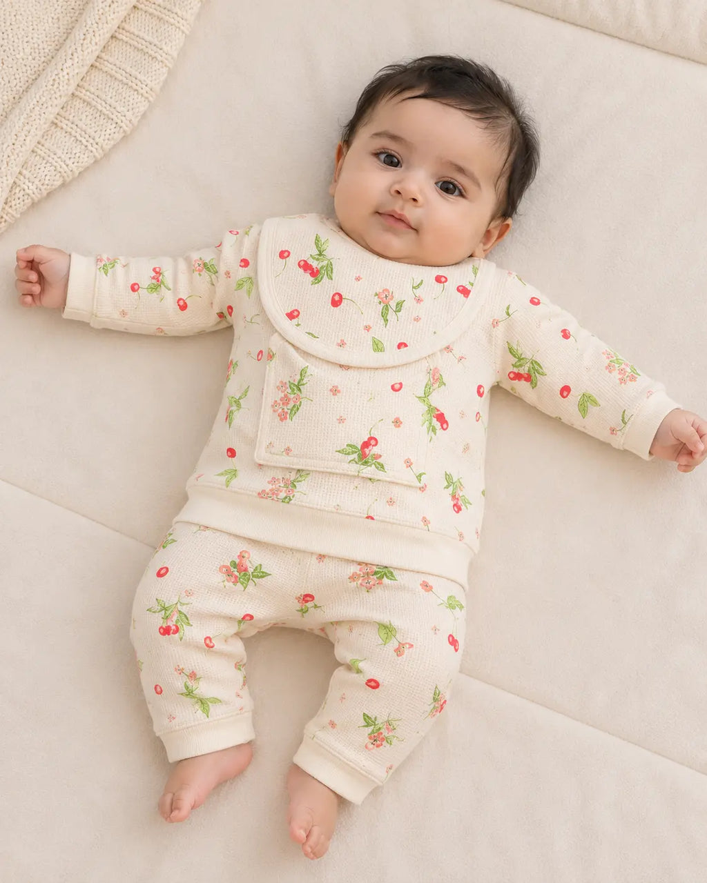 Newborn China Printed Waffle Knit 3-Piece Dress Set