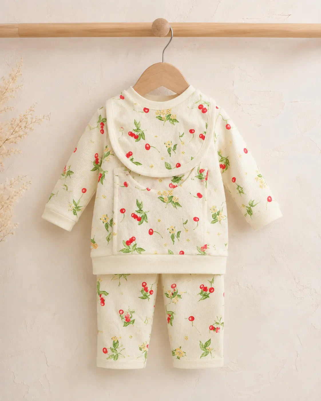 Newborn China Printed Waffle Knit 3-Piece Dress Set